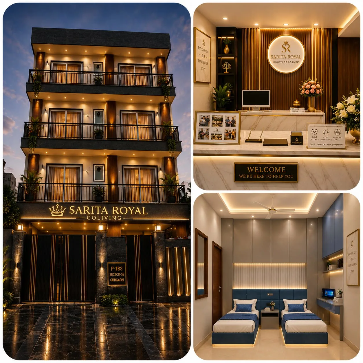 Sarita Royal luxury co-living website and property collage